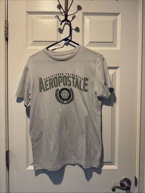 Aeropostale White Tee with Olive Green Logo